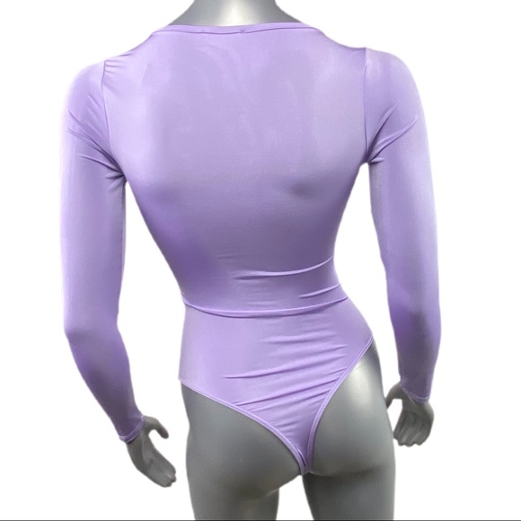 Fashion Nova | Lilac Purple Cut Out Body Suit Long Sleeve Thong back - Picture 4 of 16